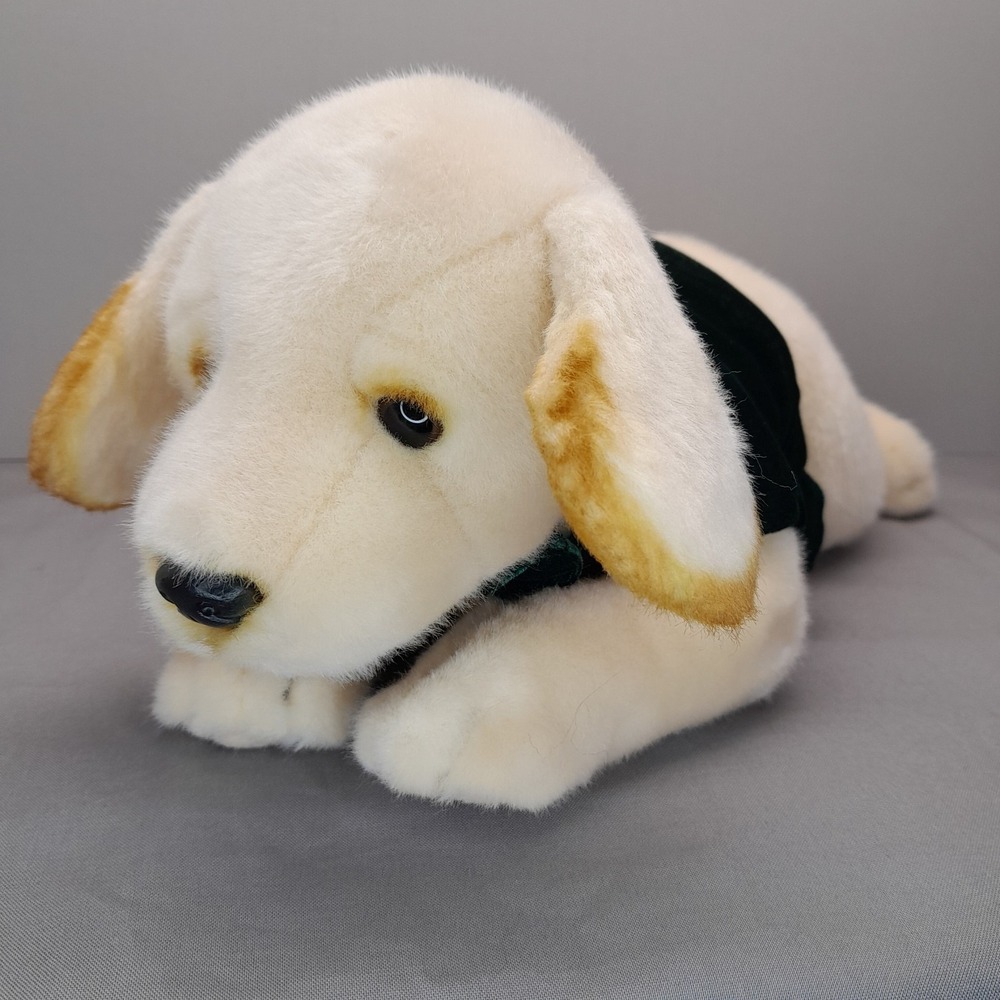 Ulta Russ Berrie Lab Puppy Plush 14" Realistic Dog Green Velvet Vest Bow